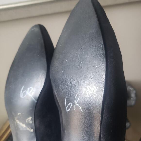 Perceptions Womens 7 Black Suede Leather Slip On Loafers Pointed Vtg Whimsigoth - Picture 5 of 8